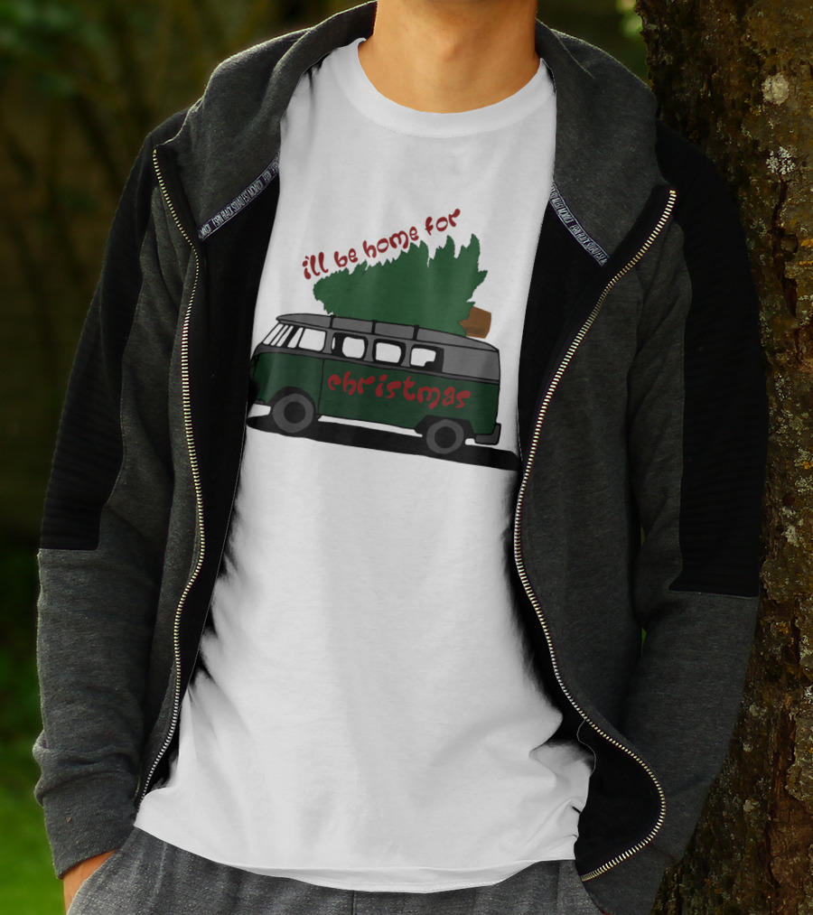 I'll Be Home For Christmas Van With Green Tree T-Shirt