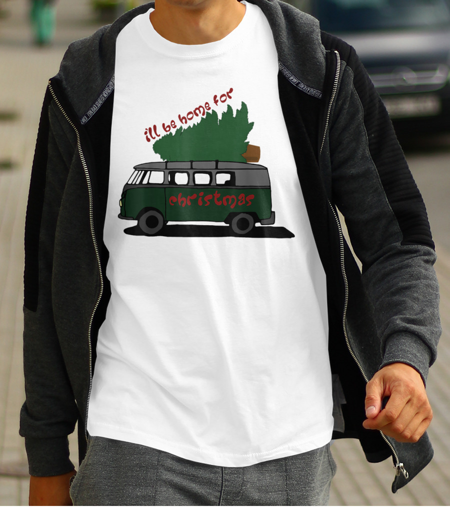 I'll Be Home For Christmas Van With Green Tree T-Shirt