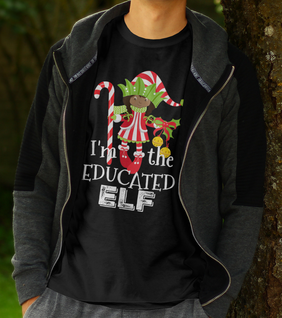 I'm The Educated Elf With Candy Cane And Gift Bow T-Shirt