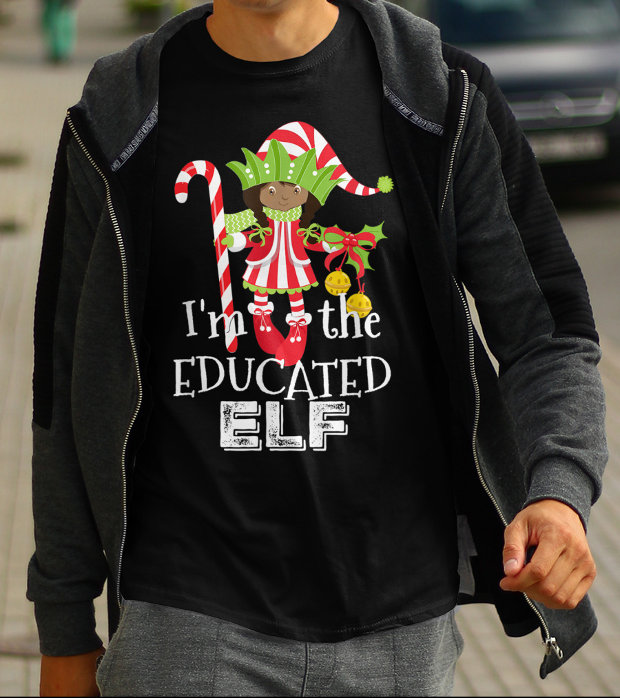 I'm The Educated Elf With Candy Cane And Gift Bow T-Shirt