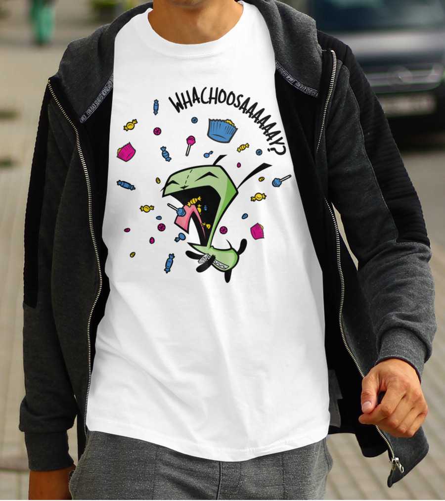 Whachoosaay Invader Zim Gir With Candy And Cupcakes T-Shirt