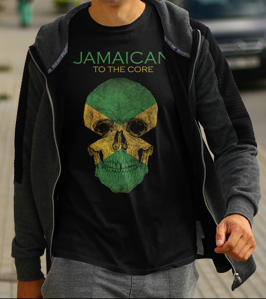 Jamaican To The Core Skull Jamaica Flag T-Shirt