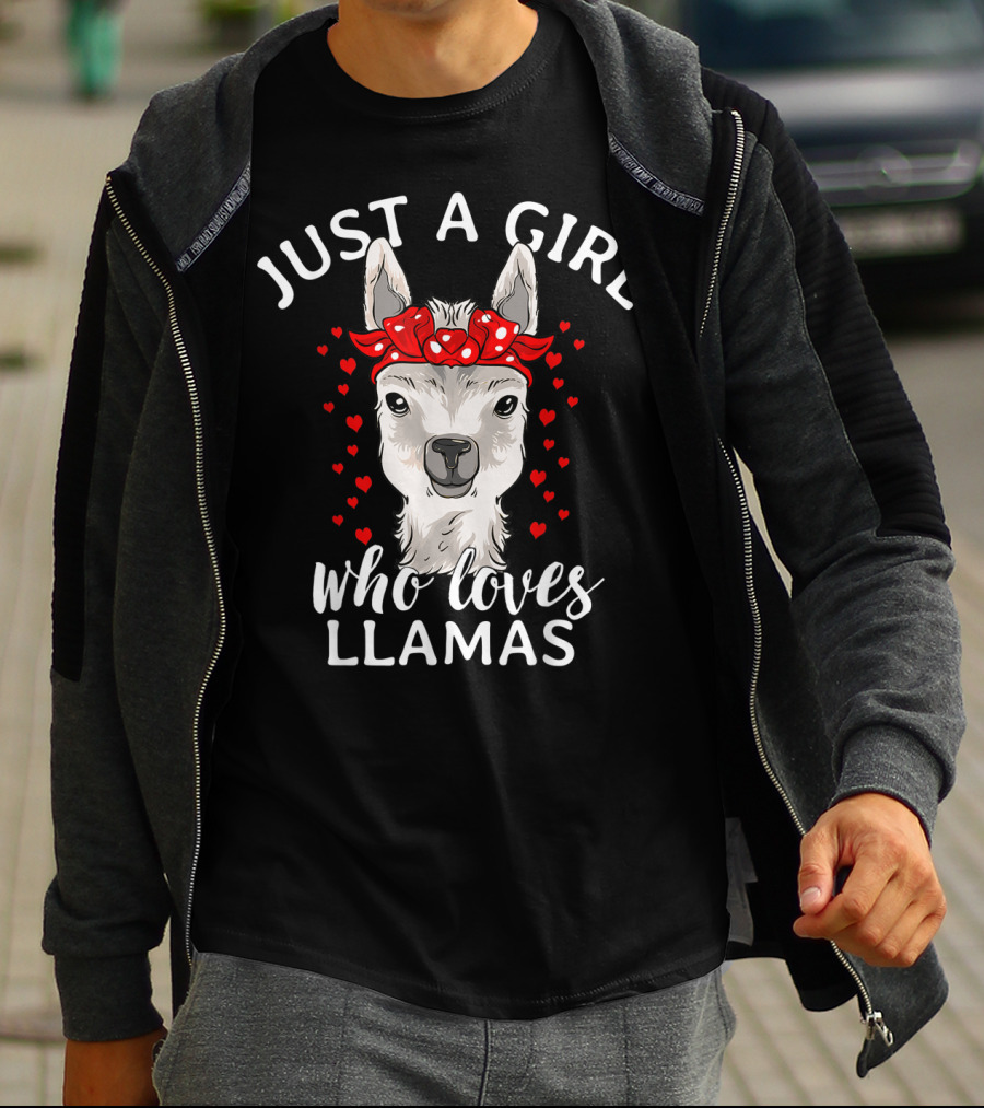 Just A Girl Who Loves Llamas With Hearts And Red Bow T-Shirt