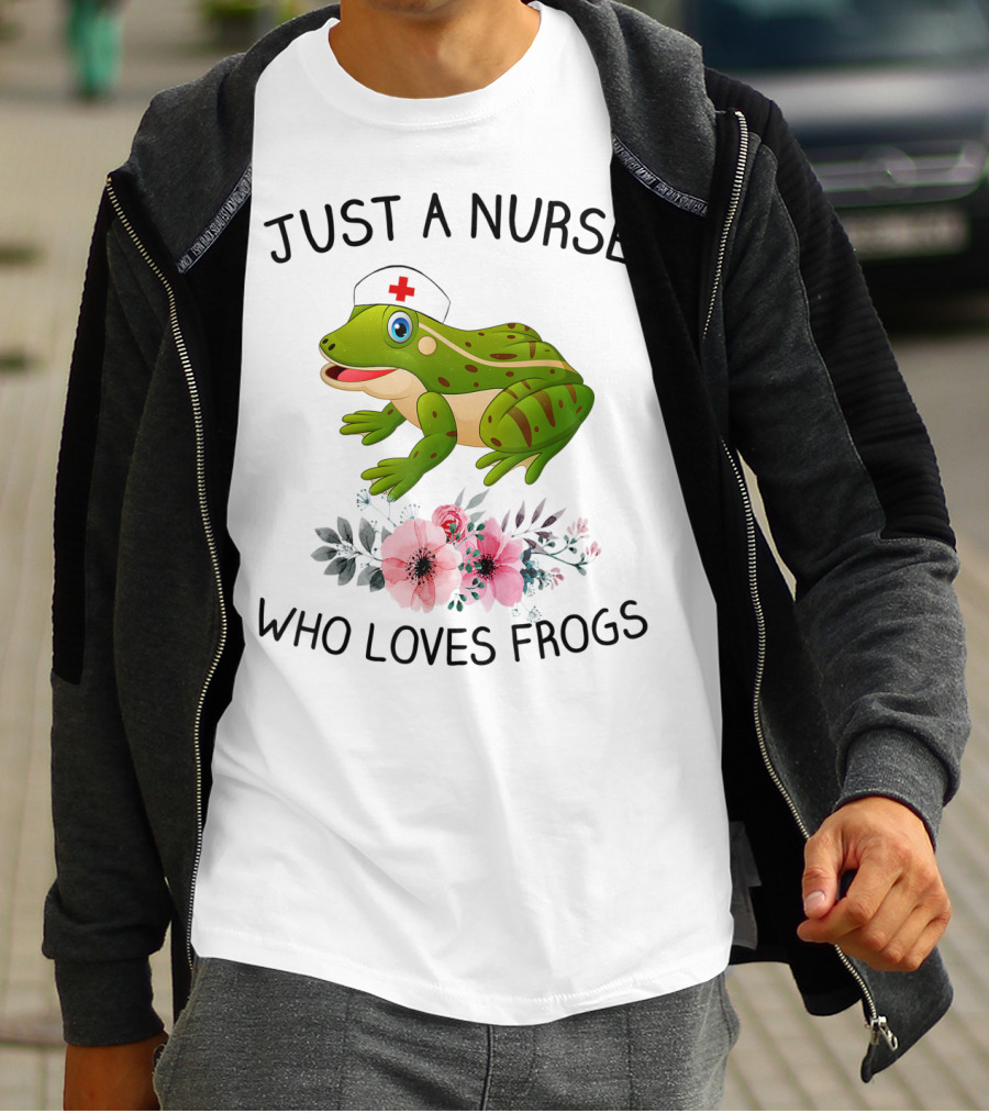 Just A Nurse Who Loves Frogs Floral Hat T-Shirt