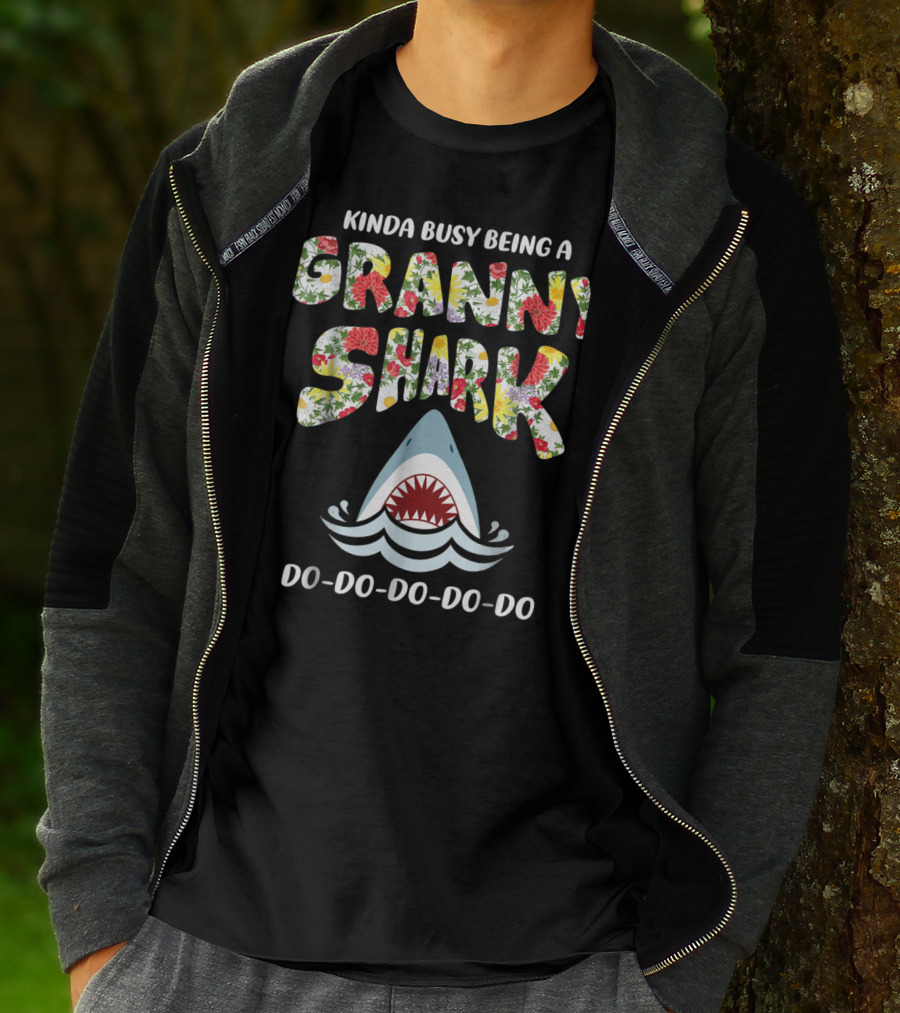 Kinda Busy Being A Granny Shark Doo Doo Doo Doo Floral T-Shirt