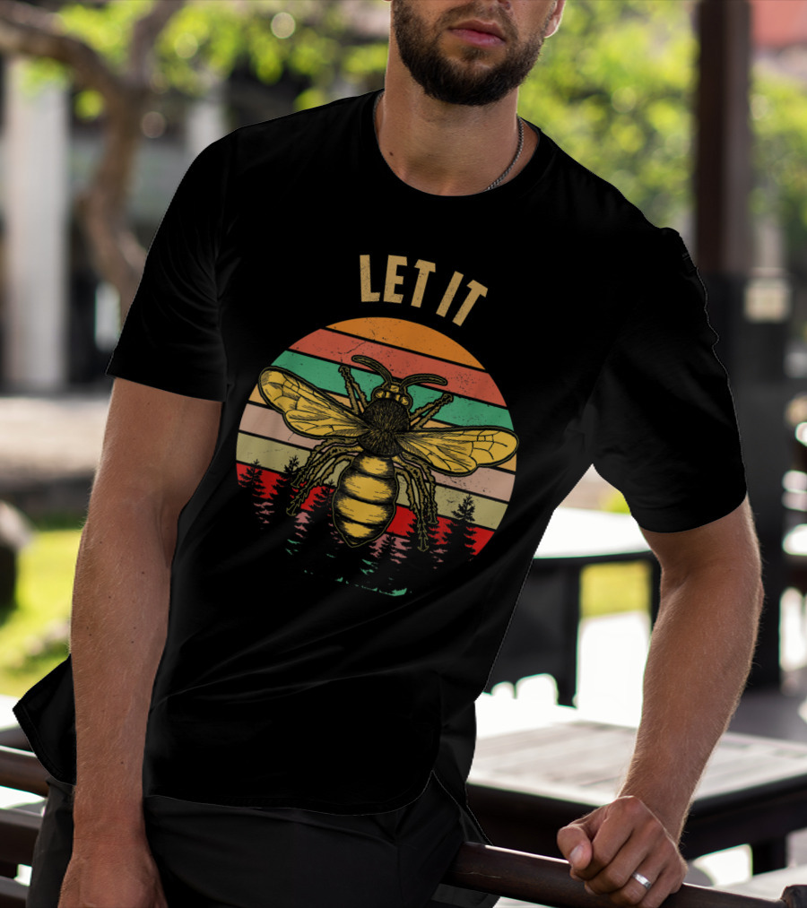 Let It Bee Vintage Beekeeper Retro Forest Stripes T-Shirt