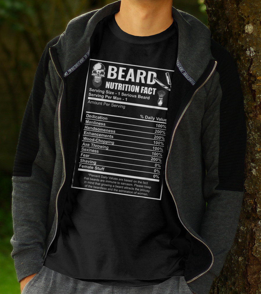 Beard Nutrition Facts Bearded Skull Serving Size Humor Men's Daily Values T-Shirt