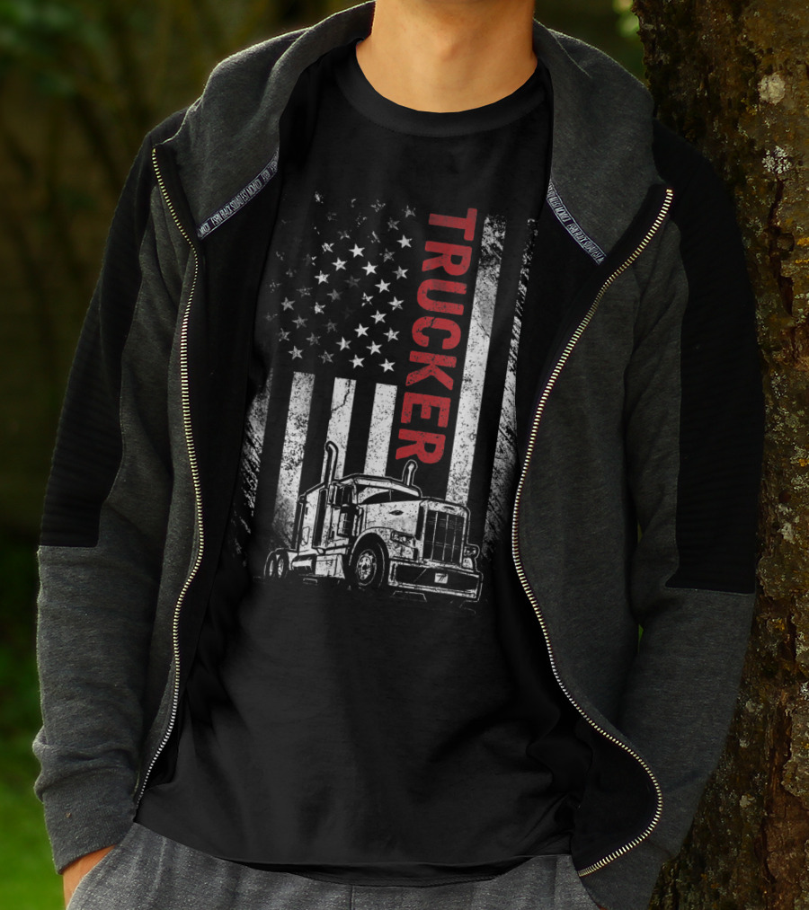 Trucker American Flag Vintage Truck Mens T-Shirt
