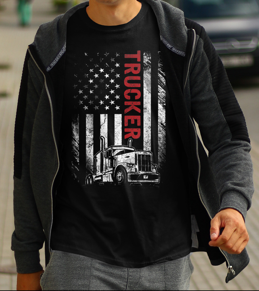 Trucker American Flag Vintage Truck Mens T-Shirt