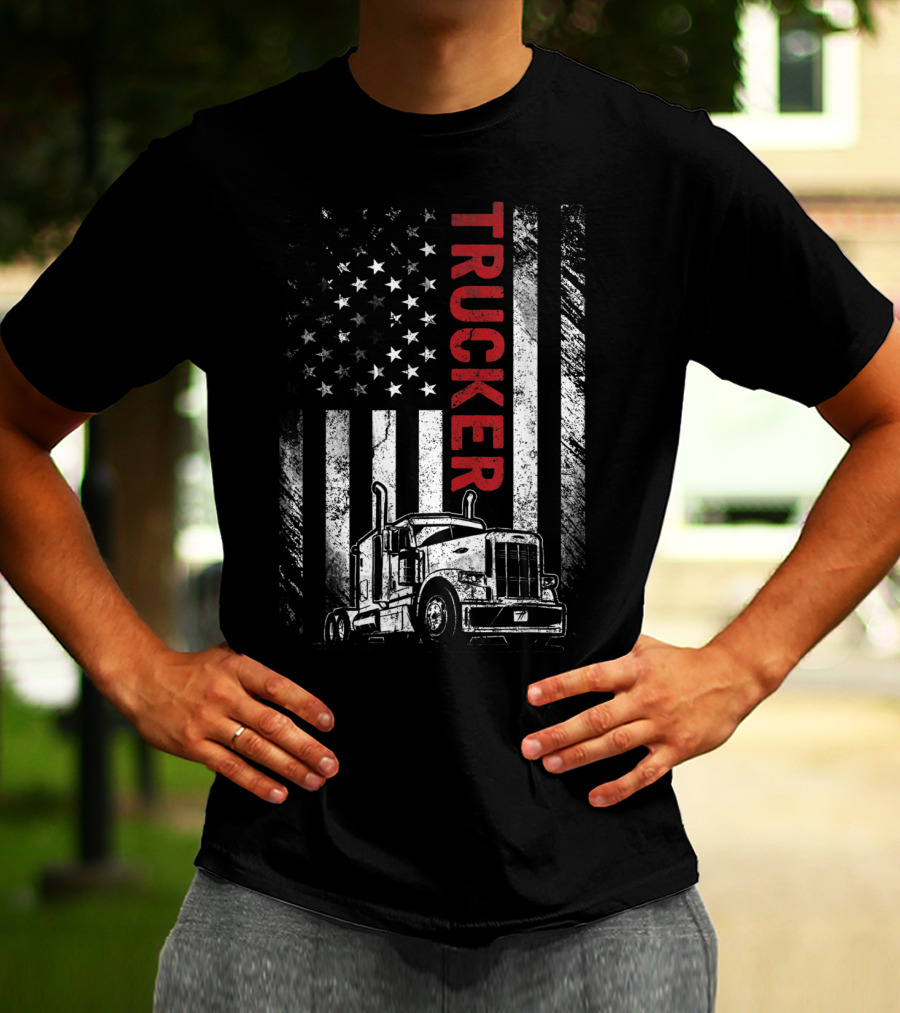 Trucker American Flag Vintage Truck Mens T-Shirt