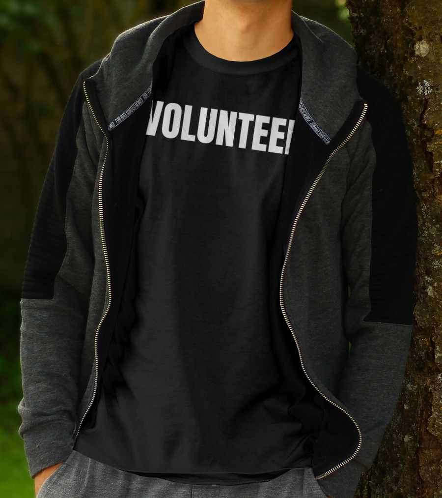 VOLUNTEER White Text Mens Volunr Front T-Shirt