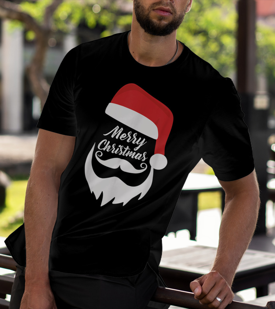 Merry Christmas Bearded Santa With Red Hat T-Shirt