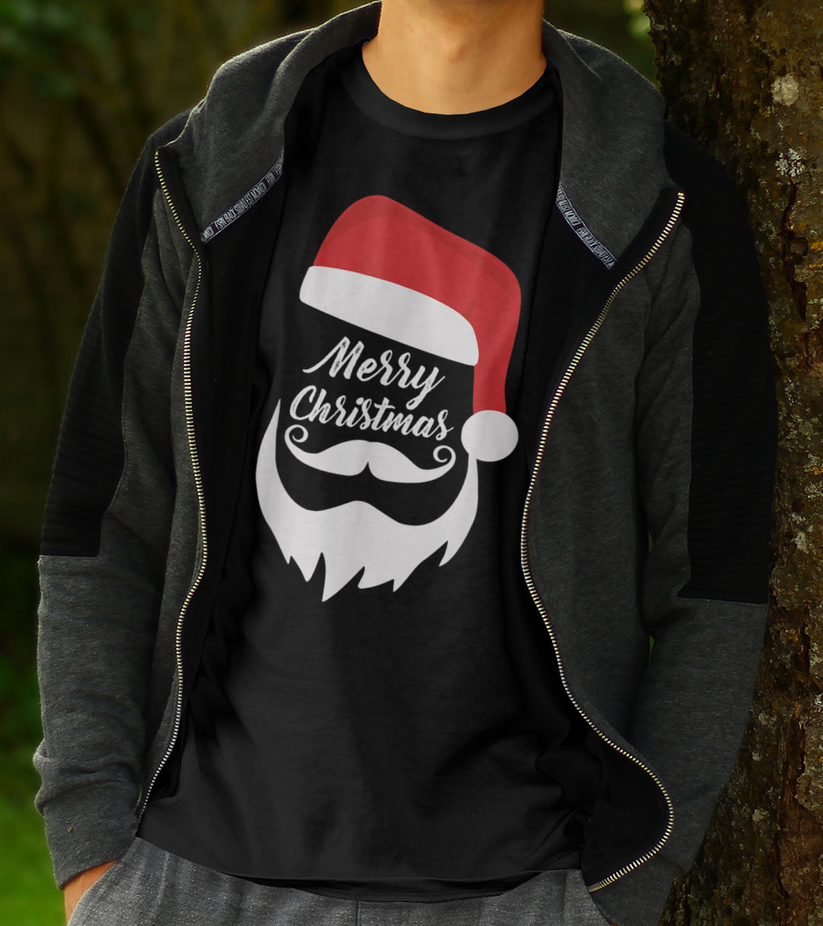 Merry Christmas Bearded Santa With Red Hat T-Shirt