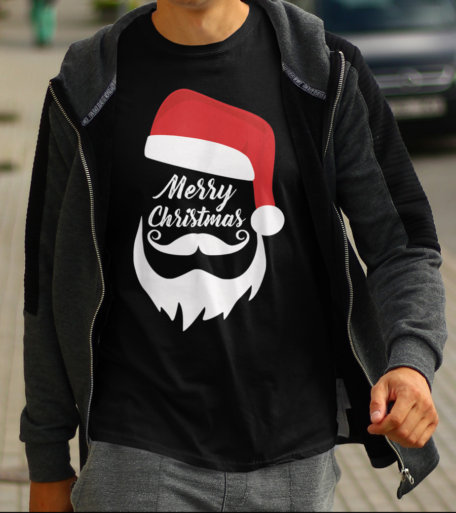 Merry Christmas Bearded Santa With Red Hat T-Shirt