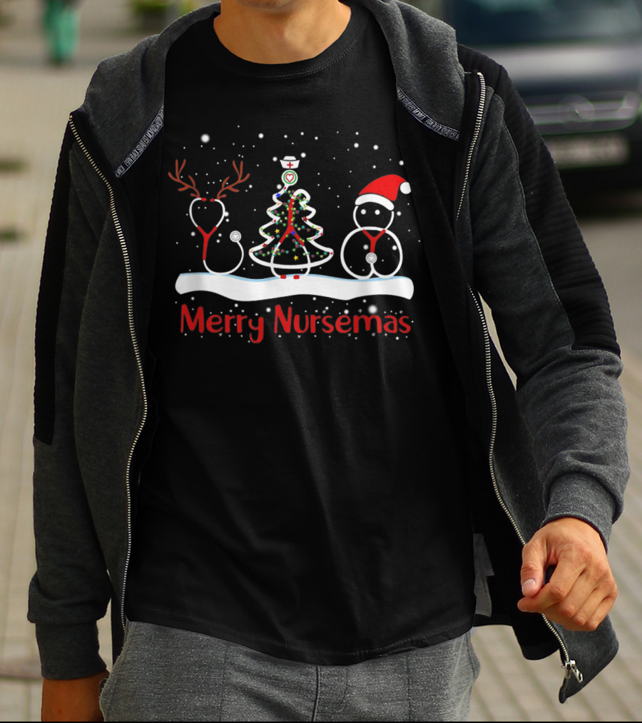 Merry Nursemas Christmas Santa Claus Nurse Tree Stethoscope Light T-Shirt