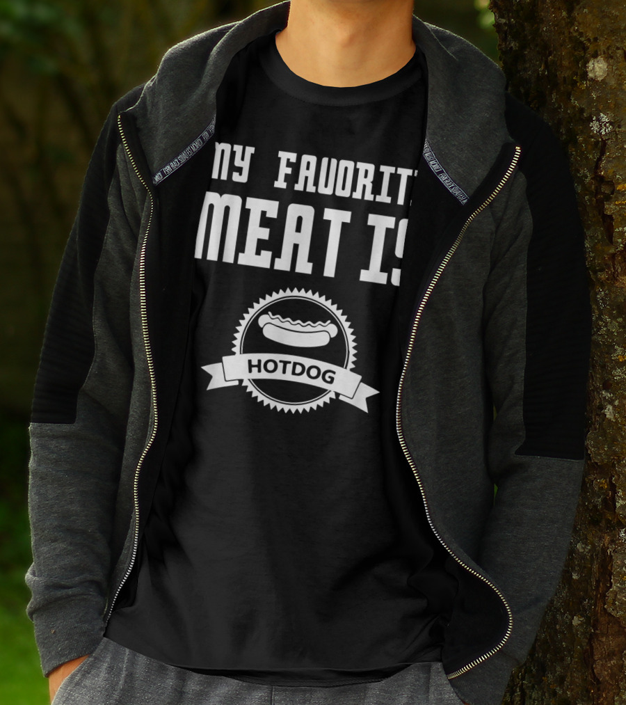 My Favorite Meat Is Hotdog Emblem With Iconic Sausage T-Shirt