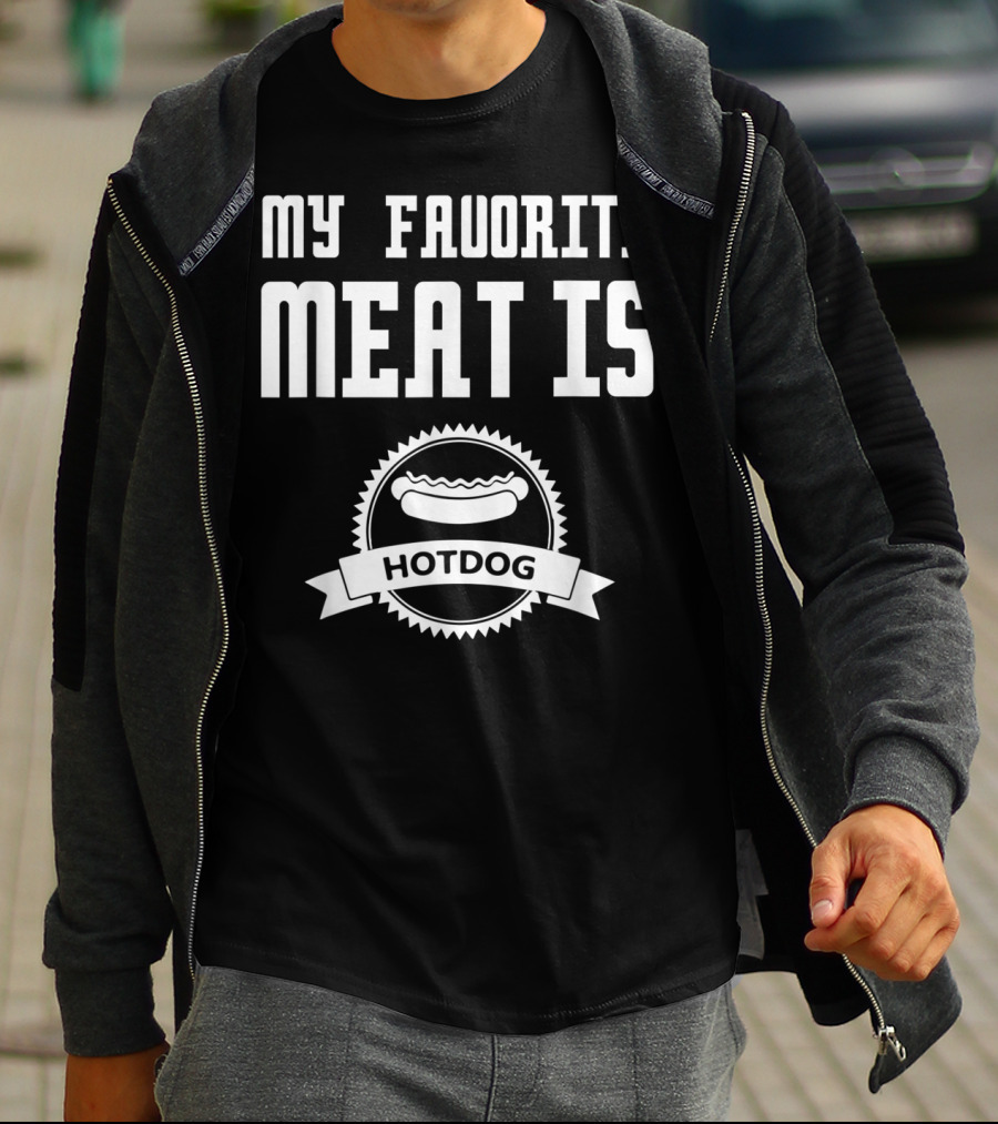 My Favorite Meat Is Hotdog Emblem With Iconic Sausage T-Shirt