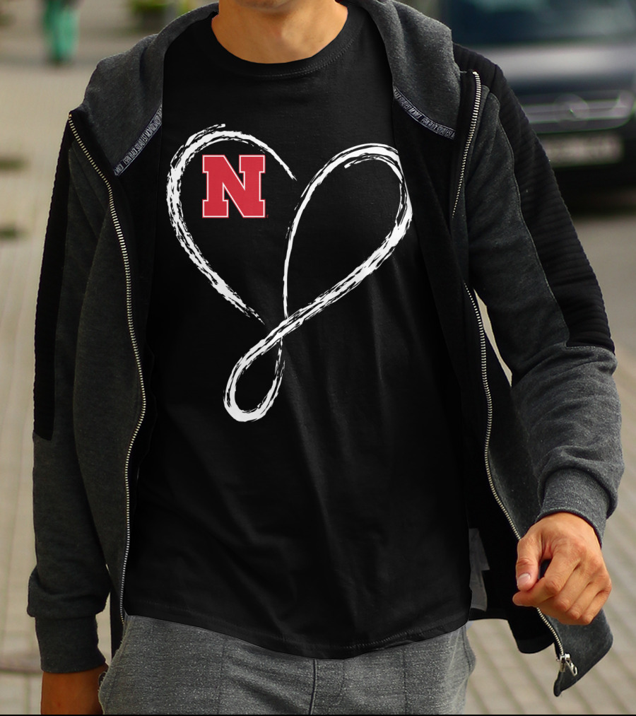 Nebraska Cornhuskers N Logo Love Heart Infinity T-Shirt