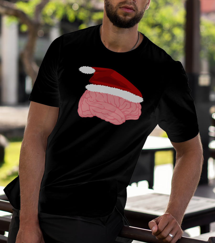 Neurologist Christmas Brain Surgeon Holiday Santa Hat Brain T-Shirt