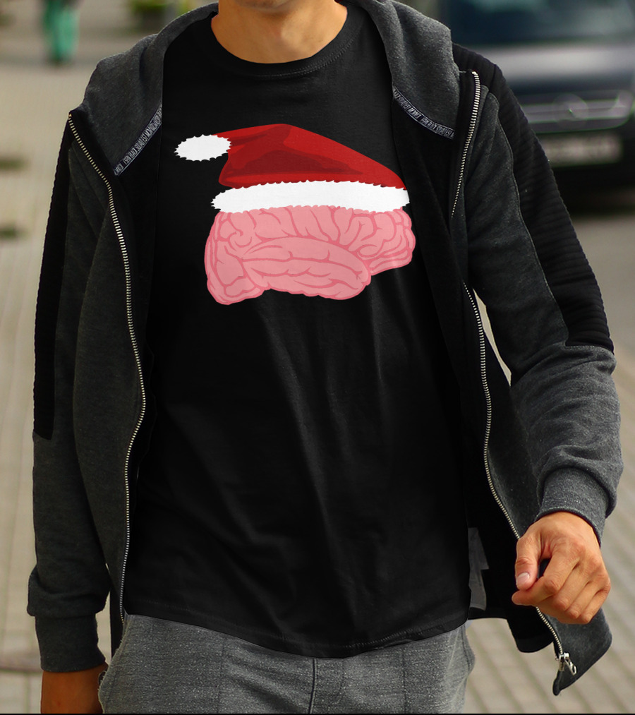 Neurologist Christmas Brain Surgeon Holiday Santa Hat Brain T-Shirt