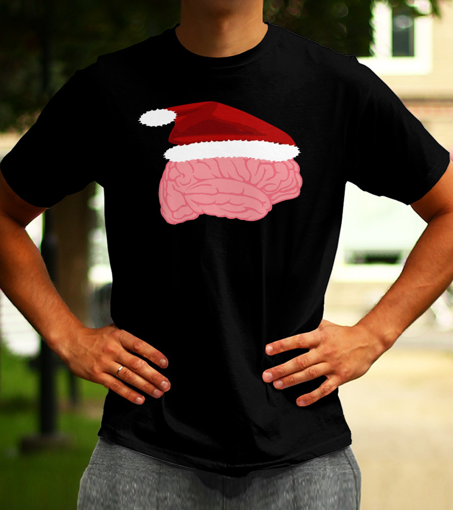 Neurologist Christmas Brain Surgeon Holiday Santa Hat Brain T-Shirt
