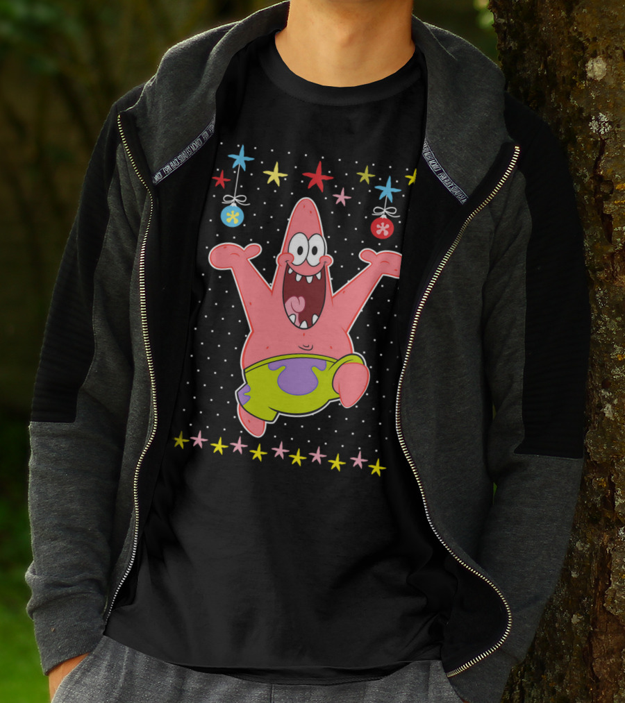 Patrick Star Festive Jumping Celebration Stars Nickelodeon Spongebob Squarepants T-Shirt
