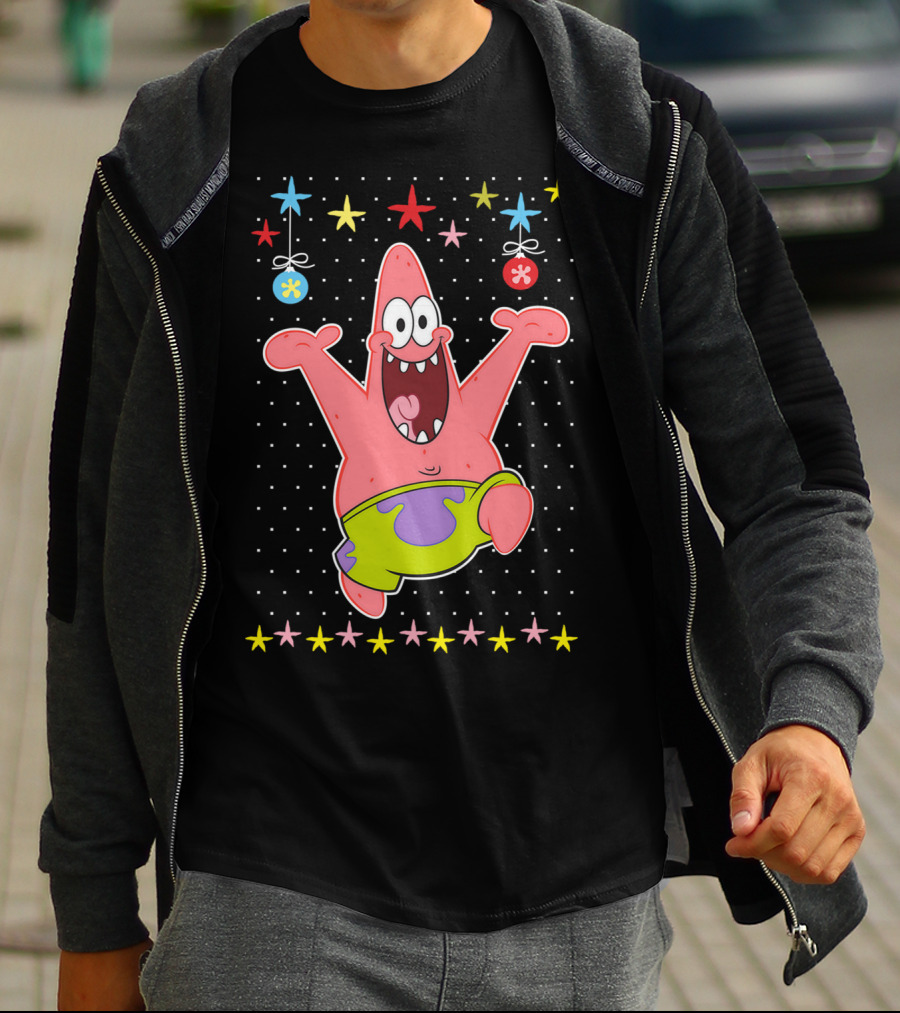 Patrick Star Festive Jumping Celebration Stars Nickelodeon Spongebob Squarepants T-Shirt