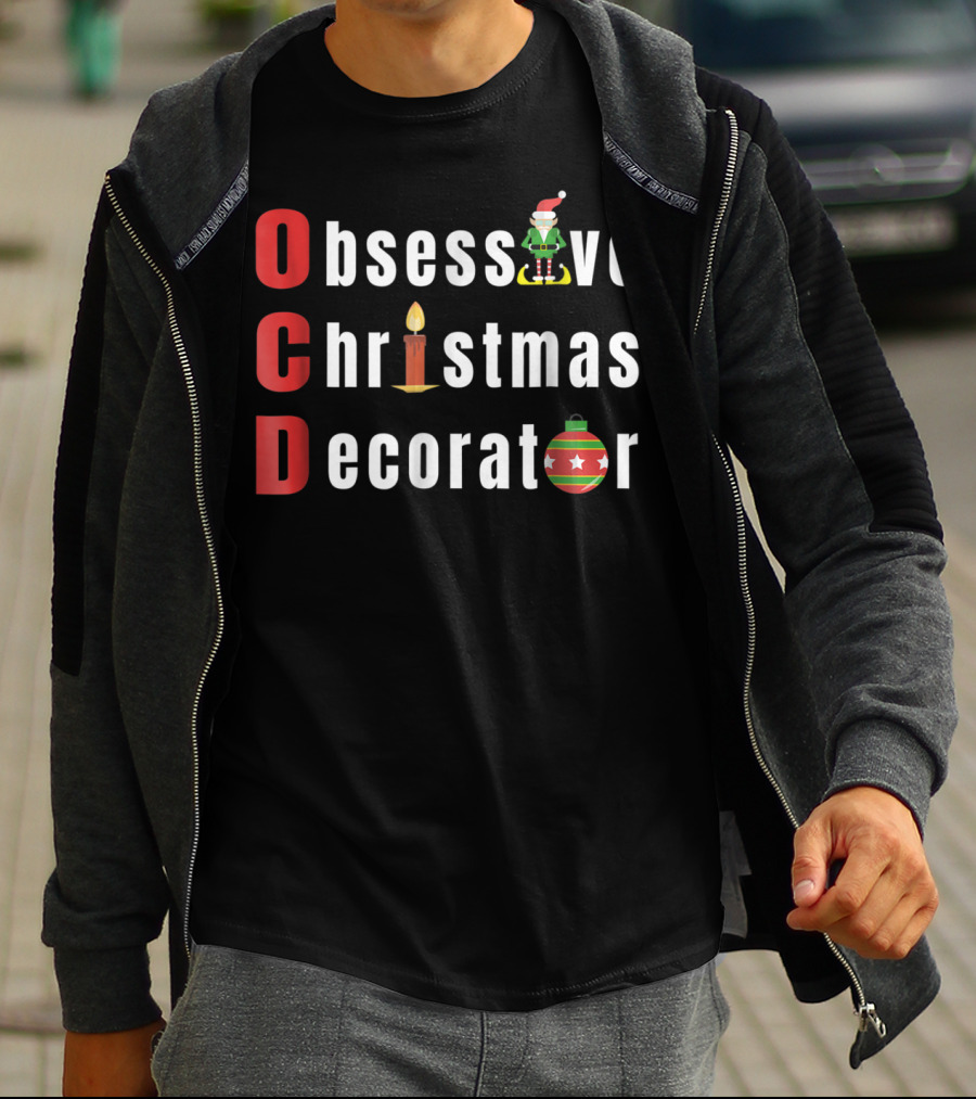 OCD Obsessive Christmas Decorator With Elf Hat Candle T-Shirt