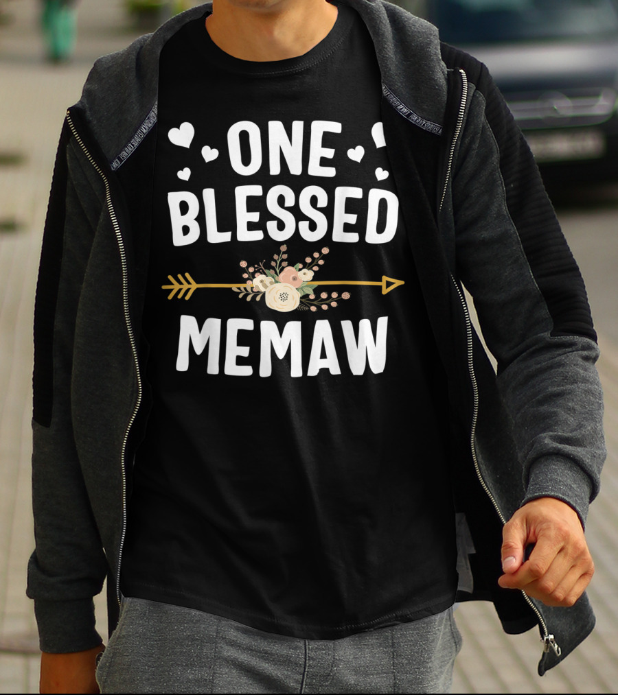 ONE BLESSED MEMAW Heart Arrow Flower T-Shirt