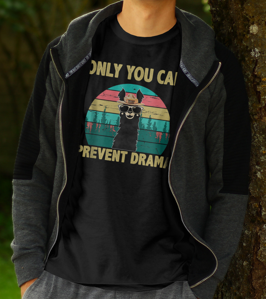 Only You Can Prevent Drama Llama Vintage Camping Vibes T-Shirt