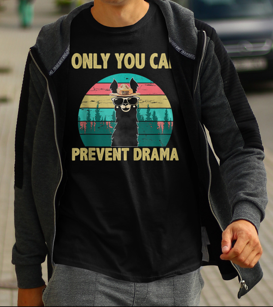 Only You Can Prevent Drama Llama Vintage Camping Vibes T-Shirt