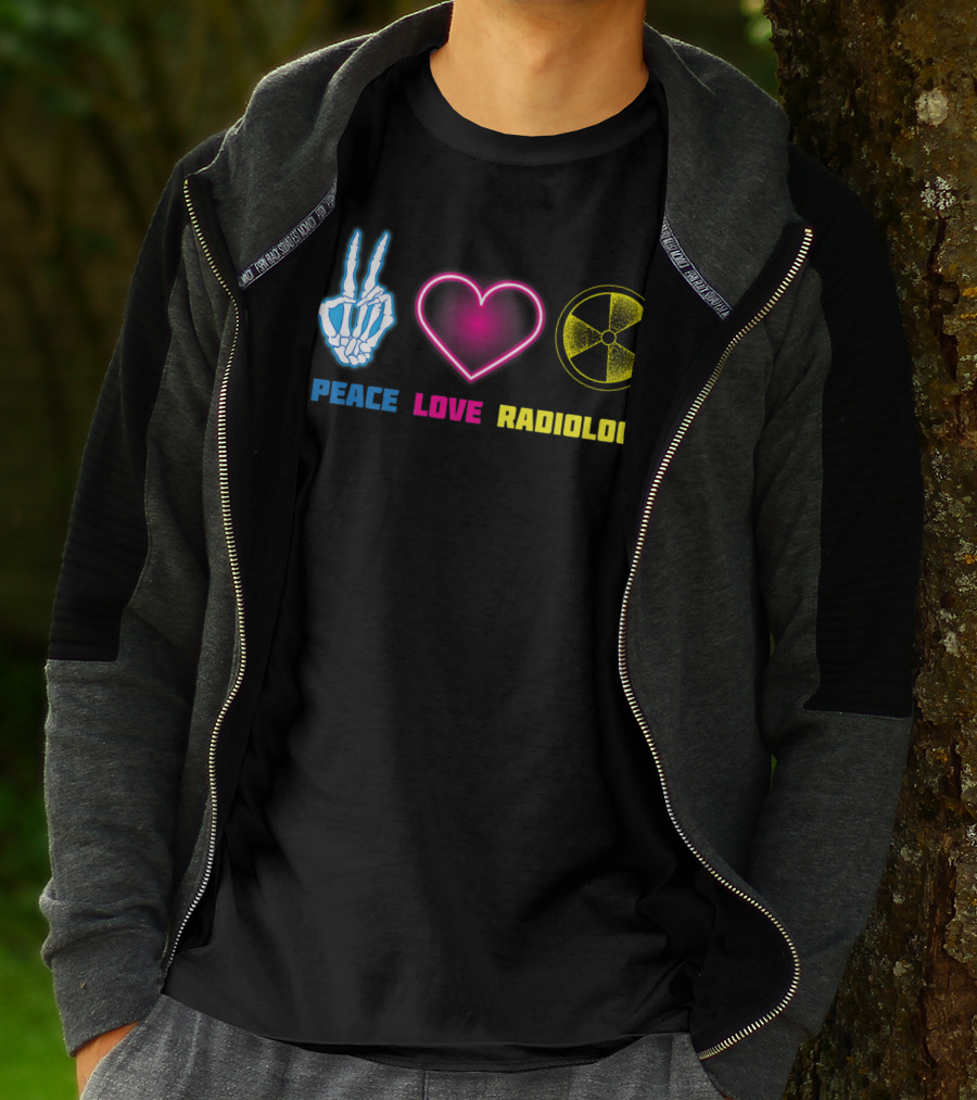 Peace Love Radiology Cute I Love Radioscopy Neon Symbols T-Shirt