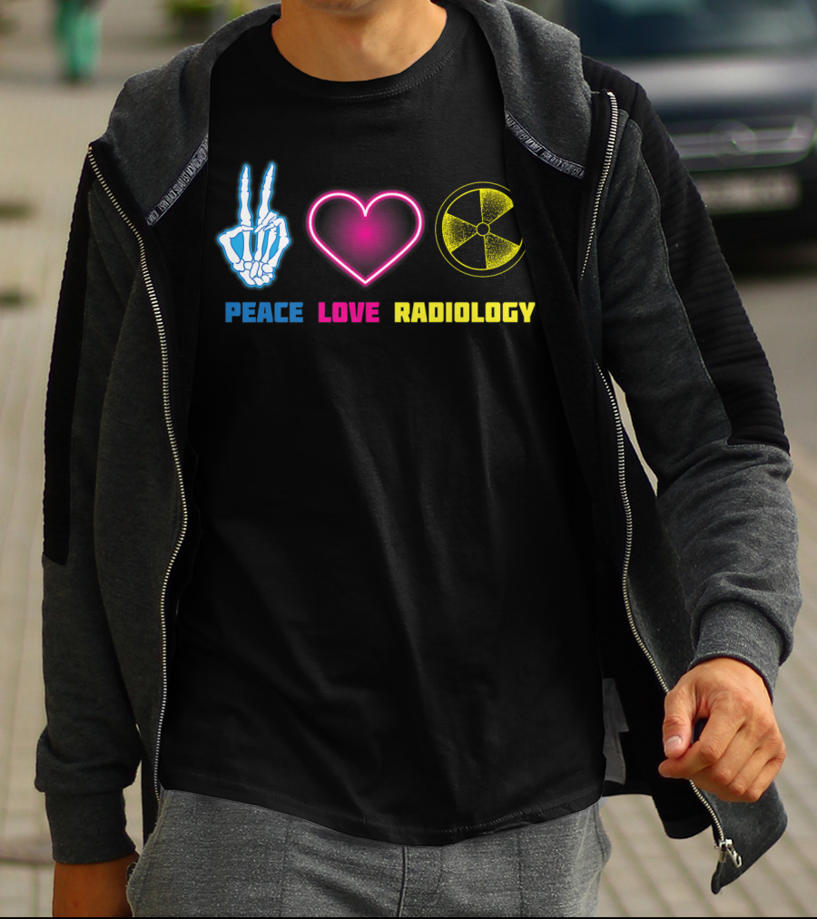 Peace Love Radiology Cute I Love Radioscopy Neon Symbols T-Shirt