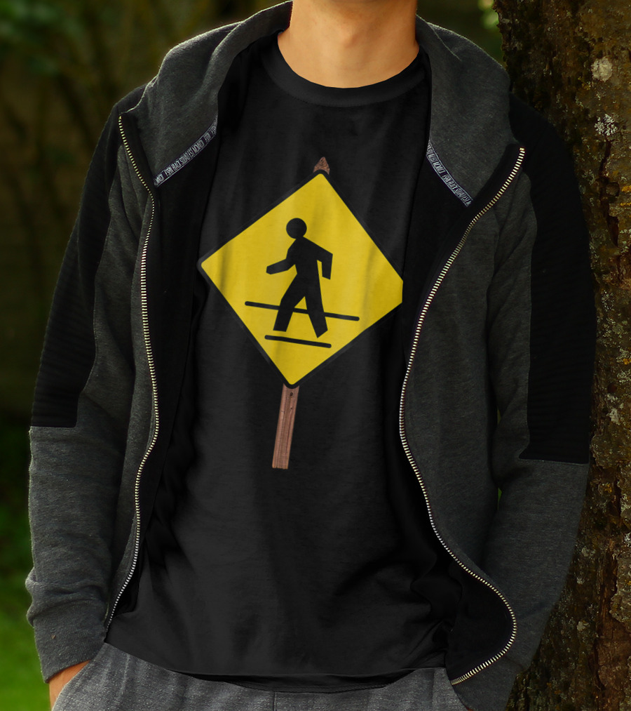 Pedestrian Crossing Road Sign Yellow Diamond Traffic T-Shirt