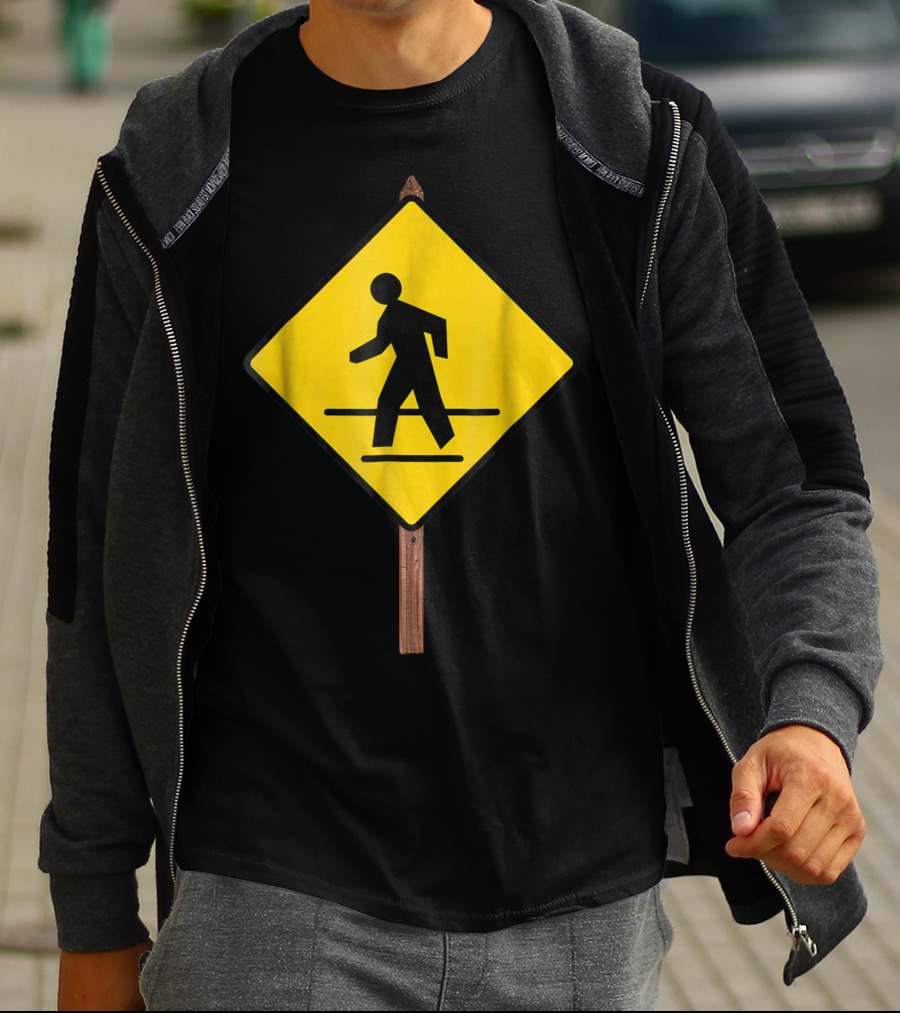 Pedestrian Crossing Road Sign Yellow Diamond Traffic T-Shirt