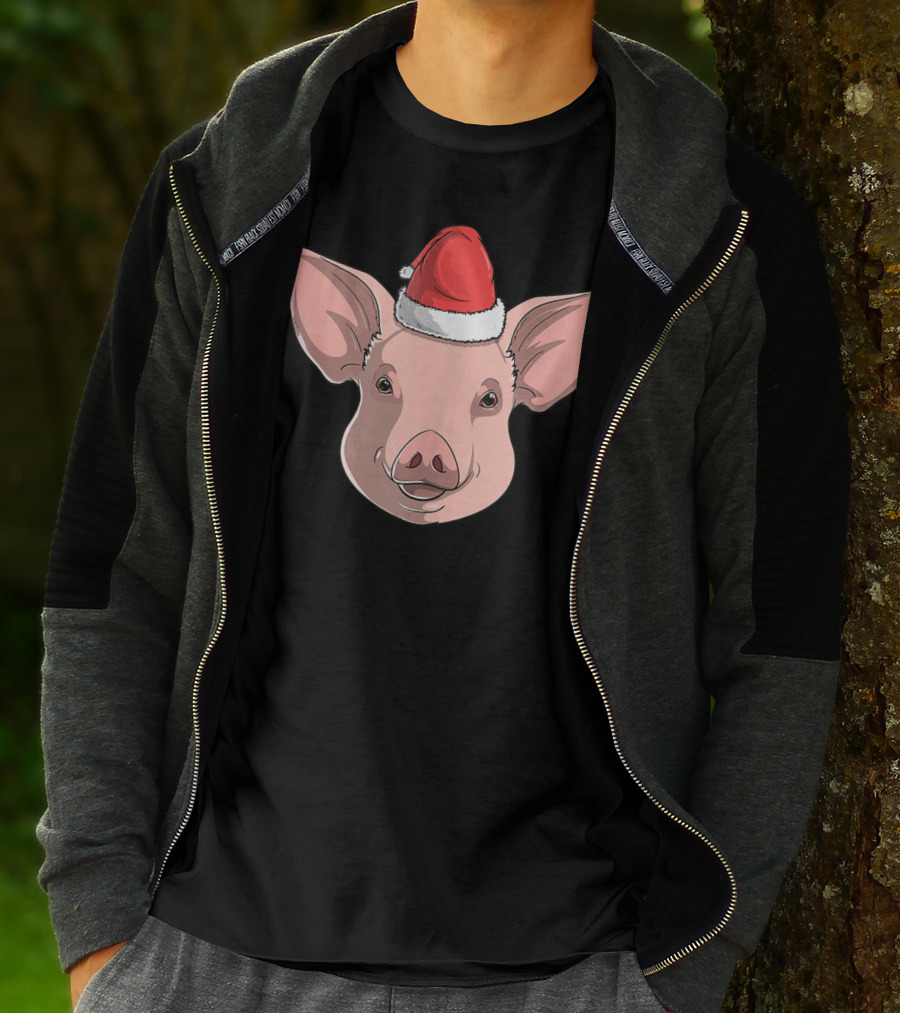 Pig Wearing Santa Claus Hat Christmas Holiday T-Shirt