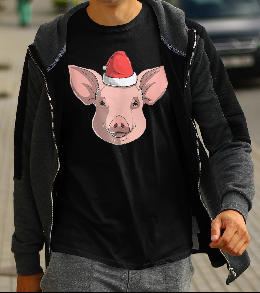 Pig Wearing Santa Claus Hat Christmas Holiday T-Shirt