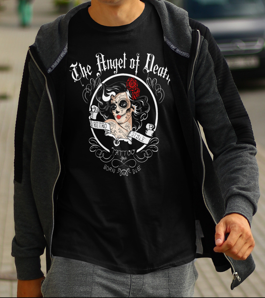 The Angel Of Death Retro Style Tattoo Born To Ride T-Shirt