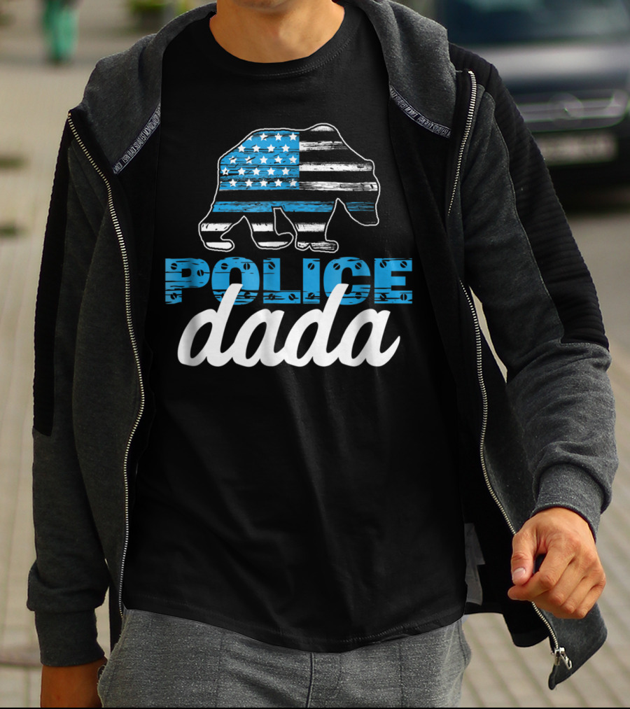 Police Dada Thin Blue Line Bear American Flag T-Shirt