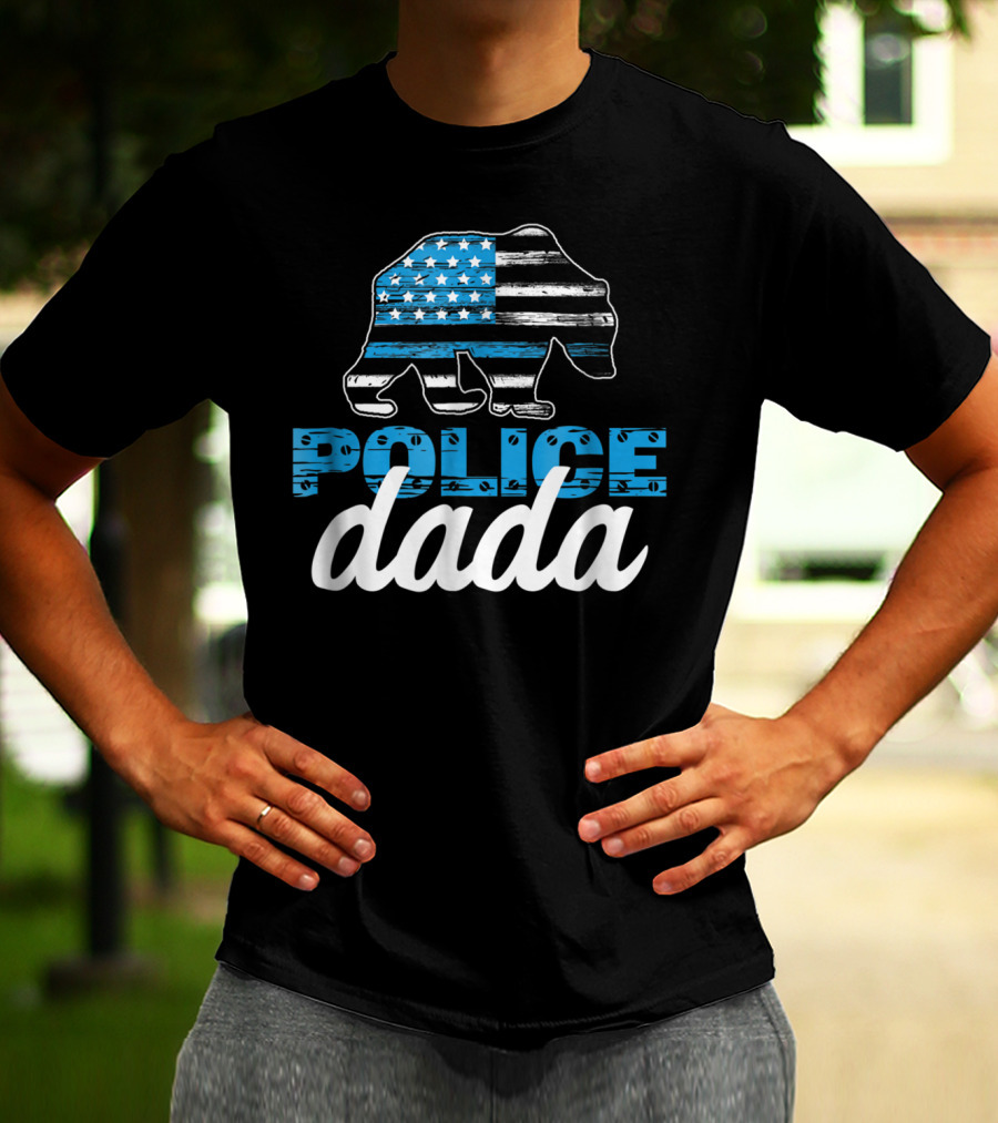 Police Dada Thin Blue Line Bear American Flag T-Shirt