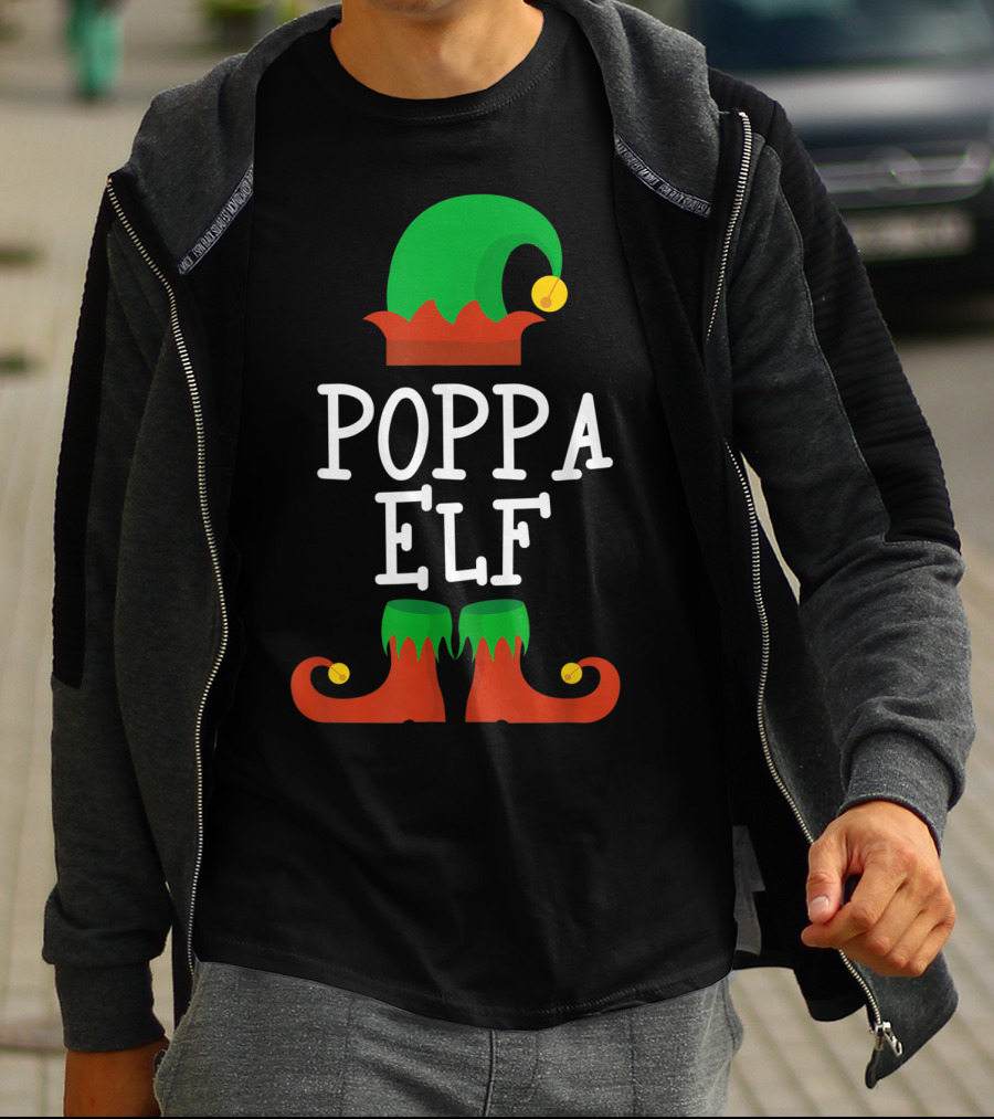 Poppa Elf Hat And Shoes Christmas T-Shirt