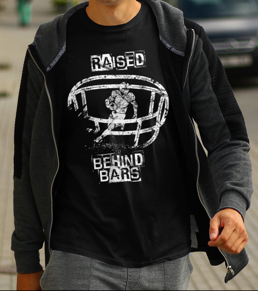 Raised Behind Bars Football Helmet And Player T-Shirt