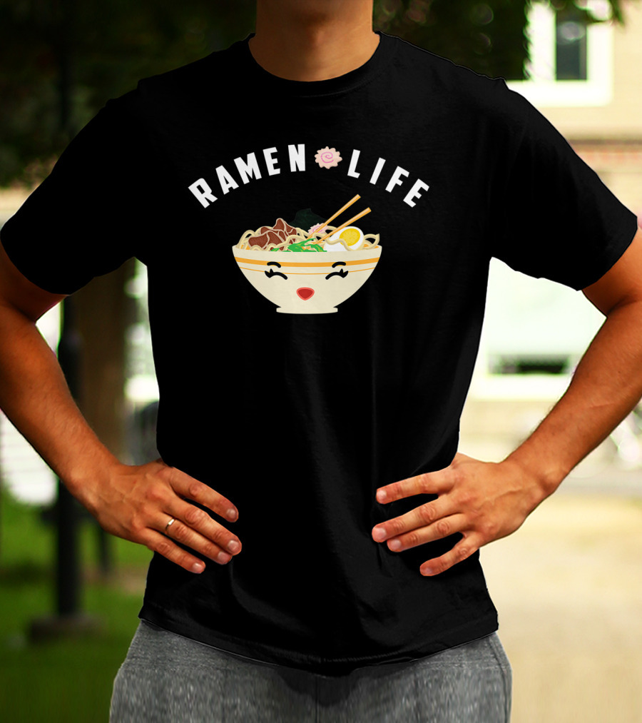 Ramen Life Cool Noodle Soup Addicts Happy Face Bowl T-Shirt