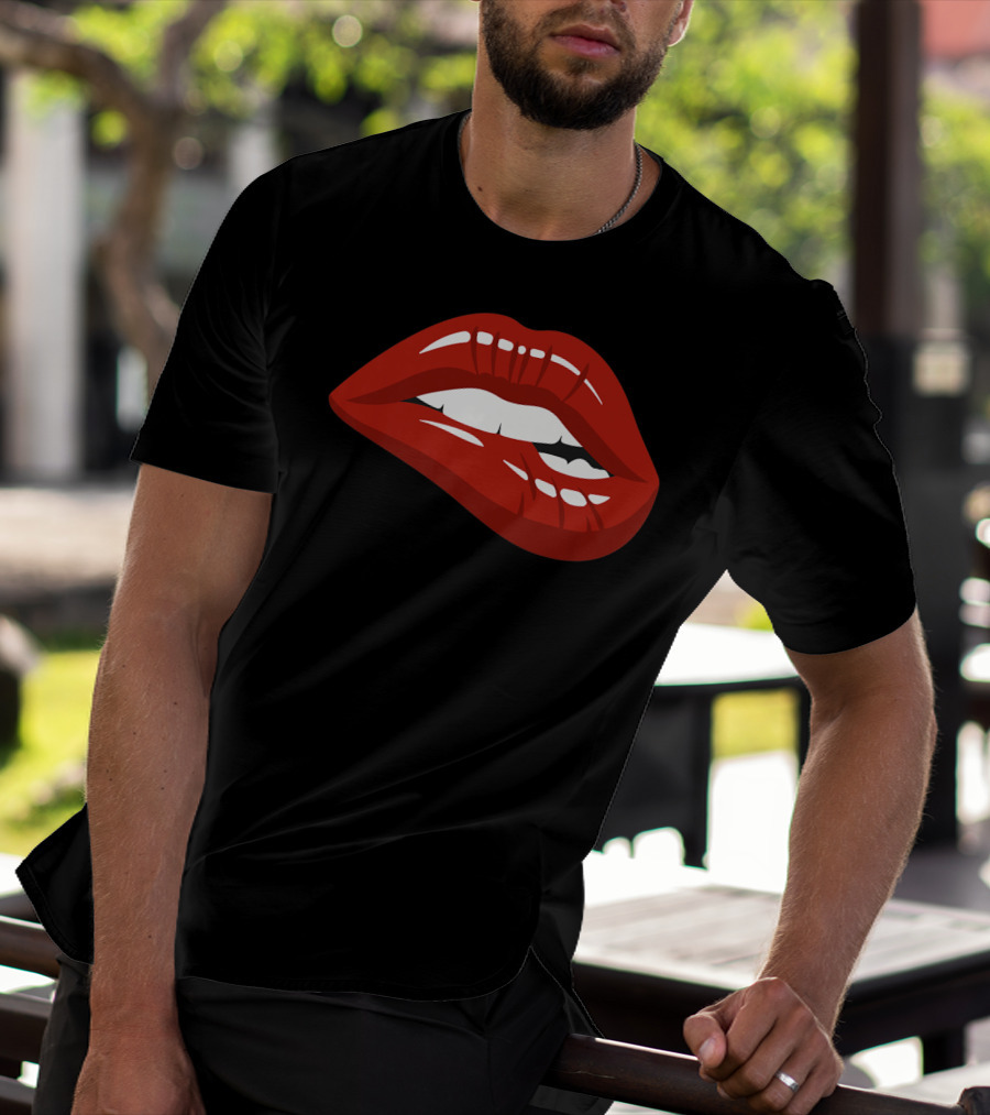 Red Lips Biting Lipstick Makeup Iconic Red Pout T-Shirt