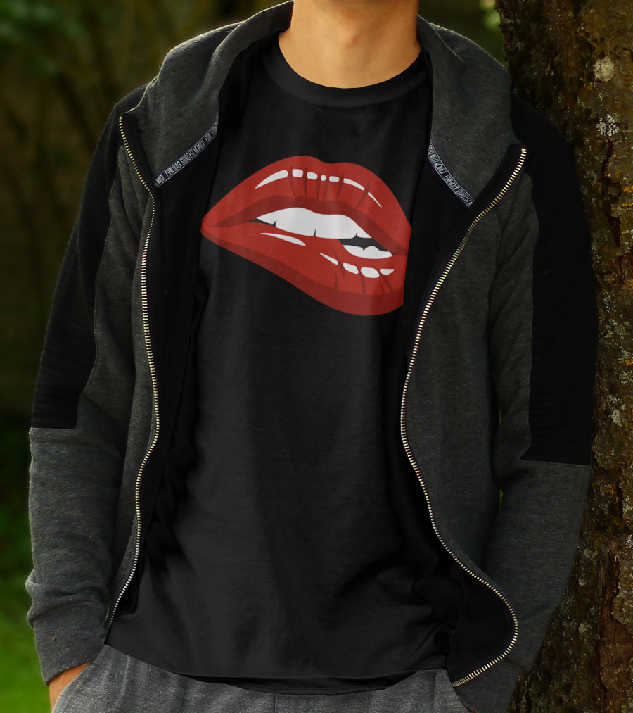 Red Lips Biting Lipstick Makeup Iconic Red Pout T-Shirt