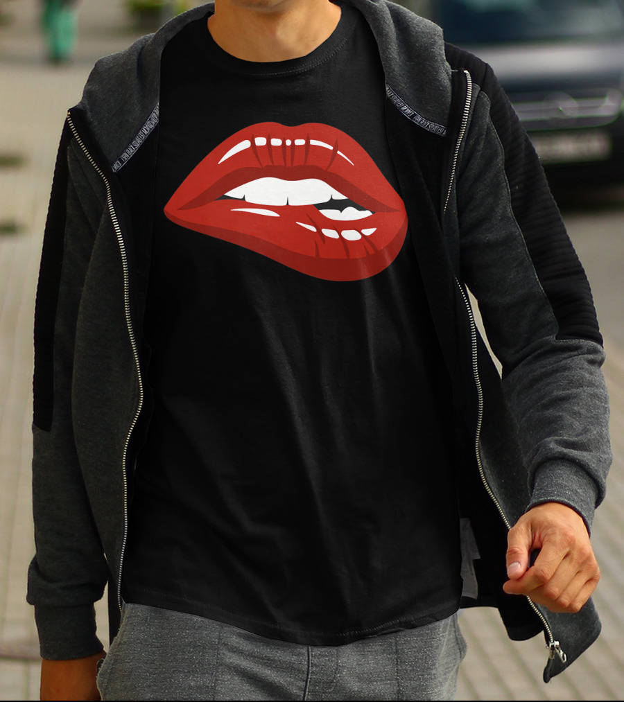 Red Lips Biting Lipstick Makeup Iconic Red Pout T-Shirt