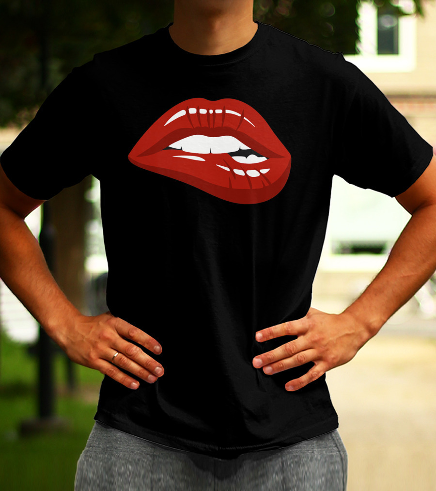 Red Lips Biting Lipstick Makeup Iconic Red Pout T-Shirt
