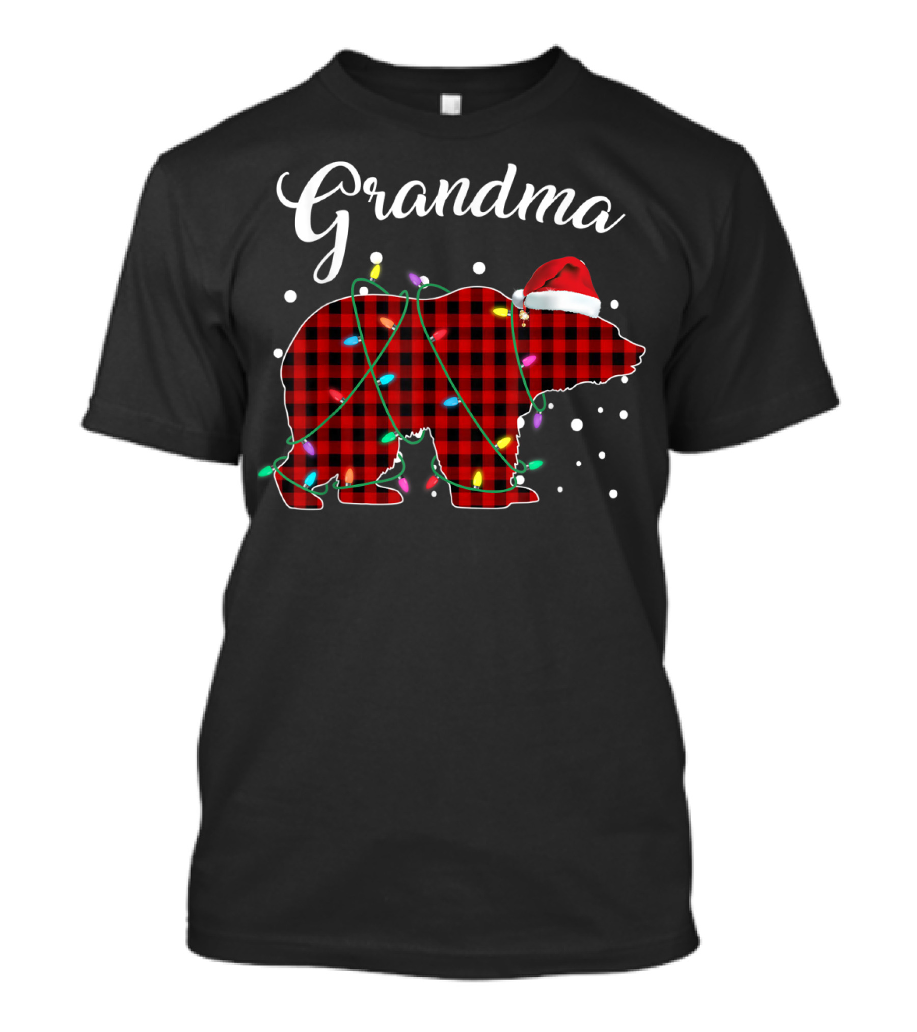 Grandma Bear Red Plaid Buffalo Christmas Lights T-Shirt