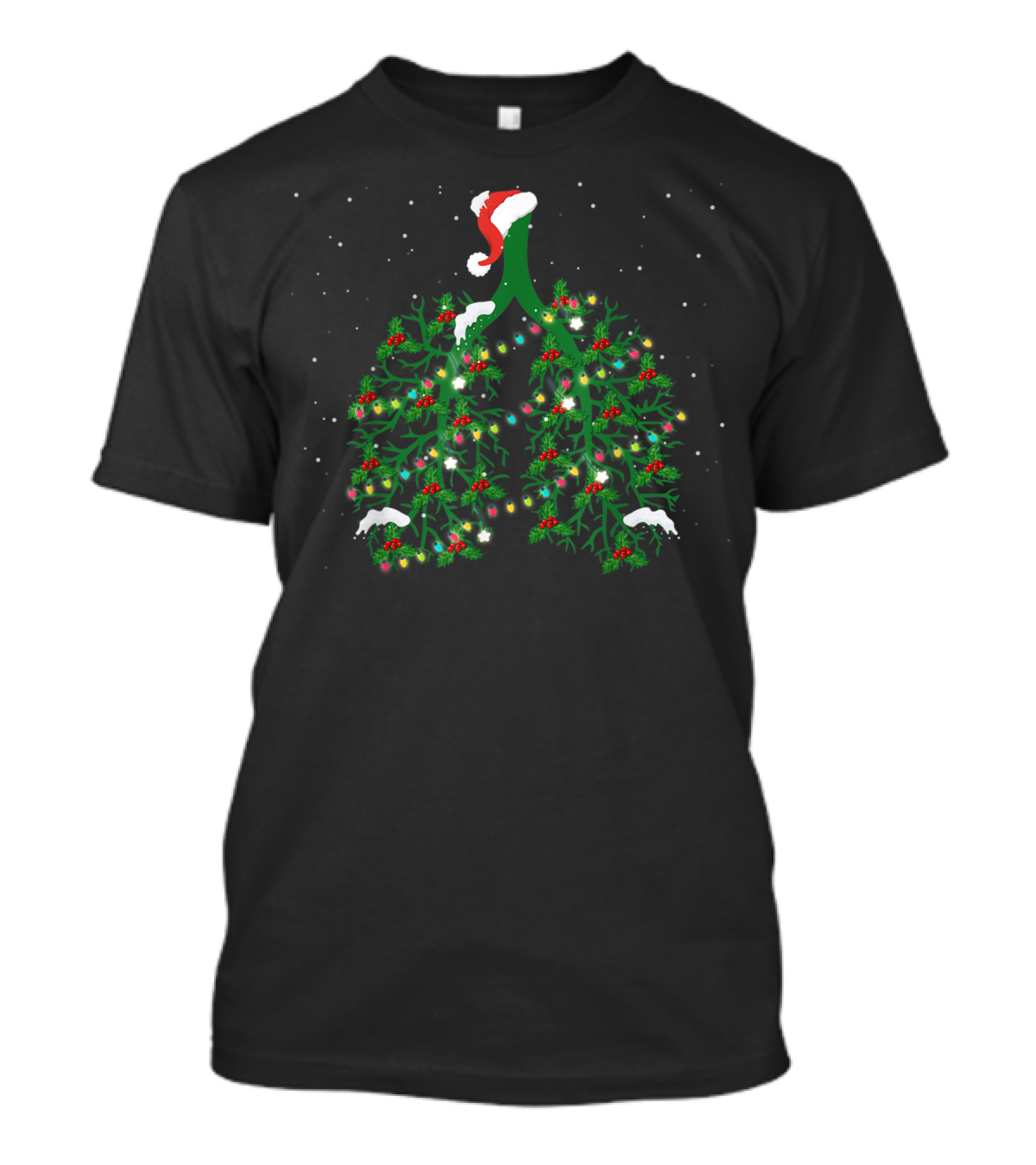 Respiratory Therapist Lung Christmas Lights With Santa Hat And Snowflakes T-Shirt