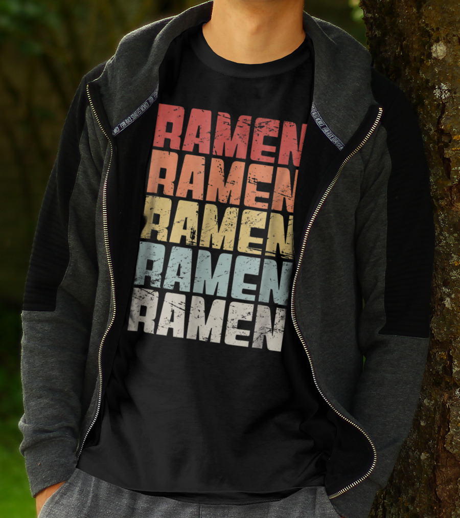 Retro Distressed Multicolor Ramen Repeated Text T-Shirt